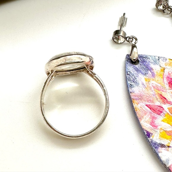 Silver Moonstone Ring & Purple Statement Earrings - Picture 16 of 17